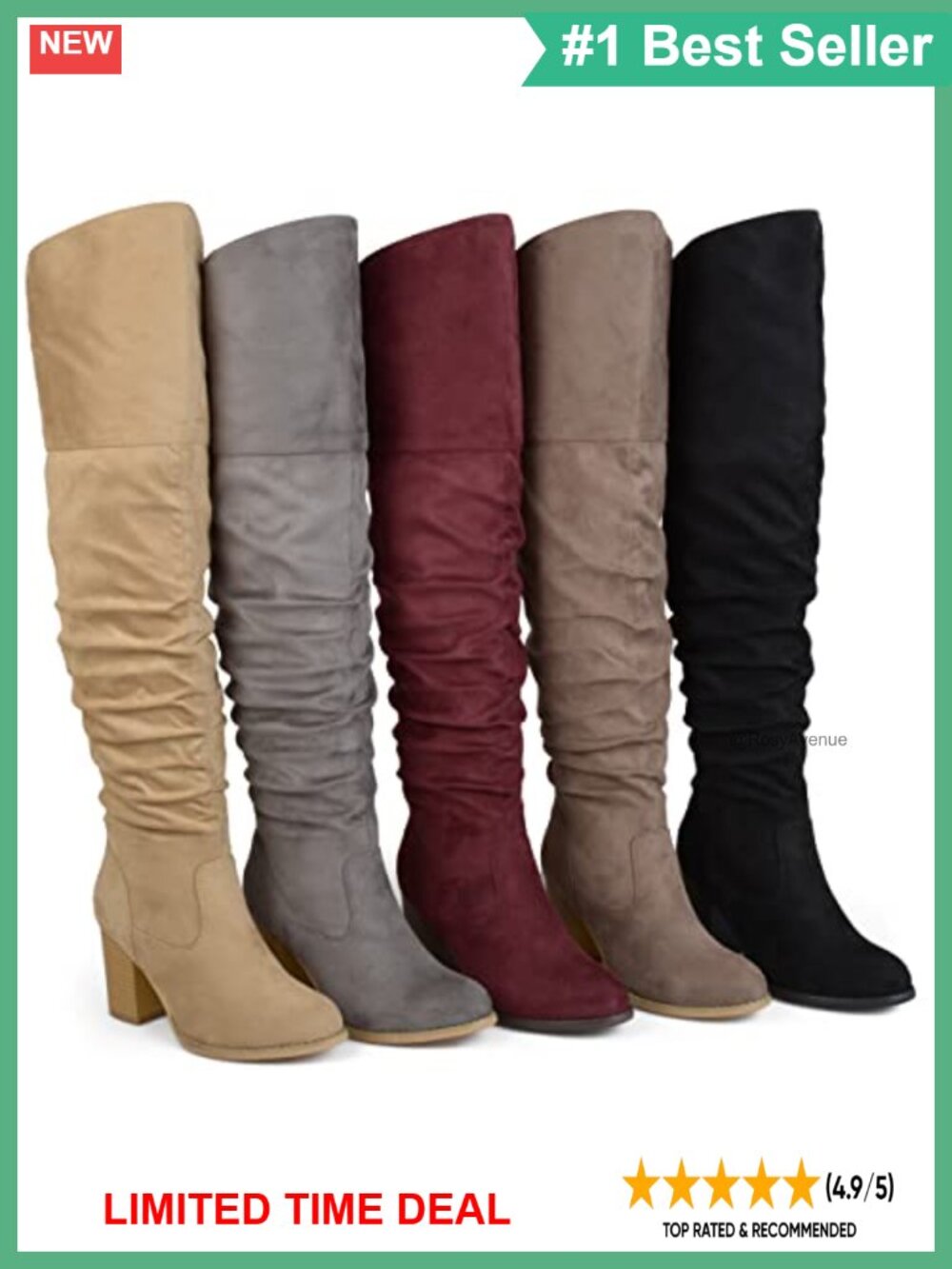 Faux Suede Over-the-Knee Boots Round Toe Stacked Heel Inside Zip - Picture 5 of 6